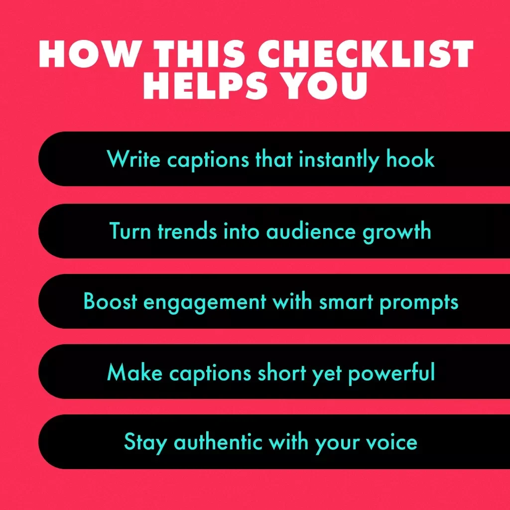 The Ultimate TikTok Caption Magic Checklist | Viral TikTok Caption Ideas | Social Media Content Creator Digital Download Guide & Checklist