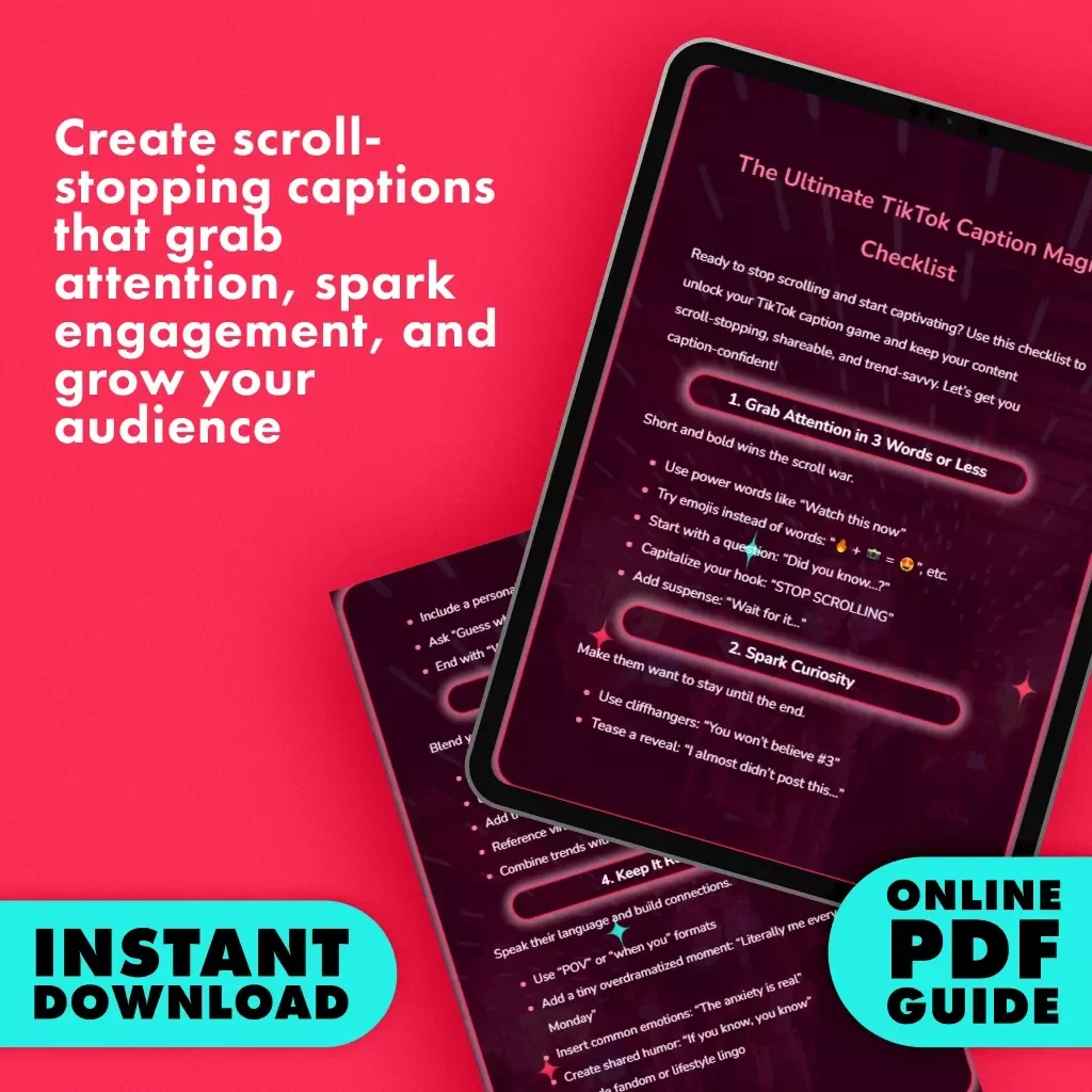 The Ultimate TikTok Caption Magic Checklist | Viral TikTok Caption Ideas | Social Media Content Creator Digital Download Guide & Checklist