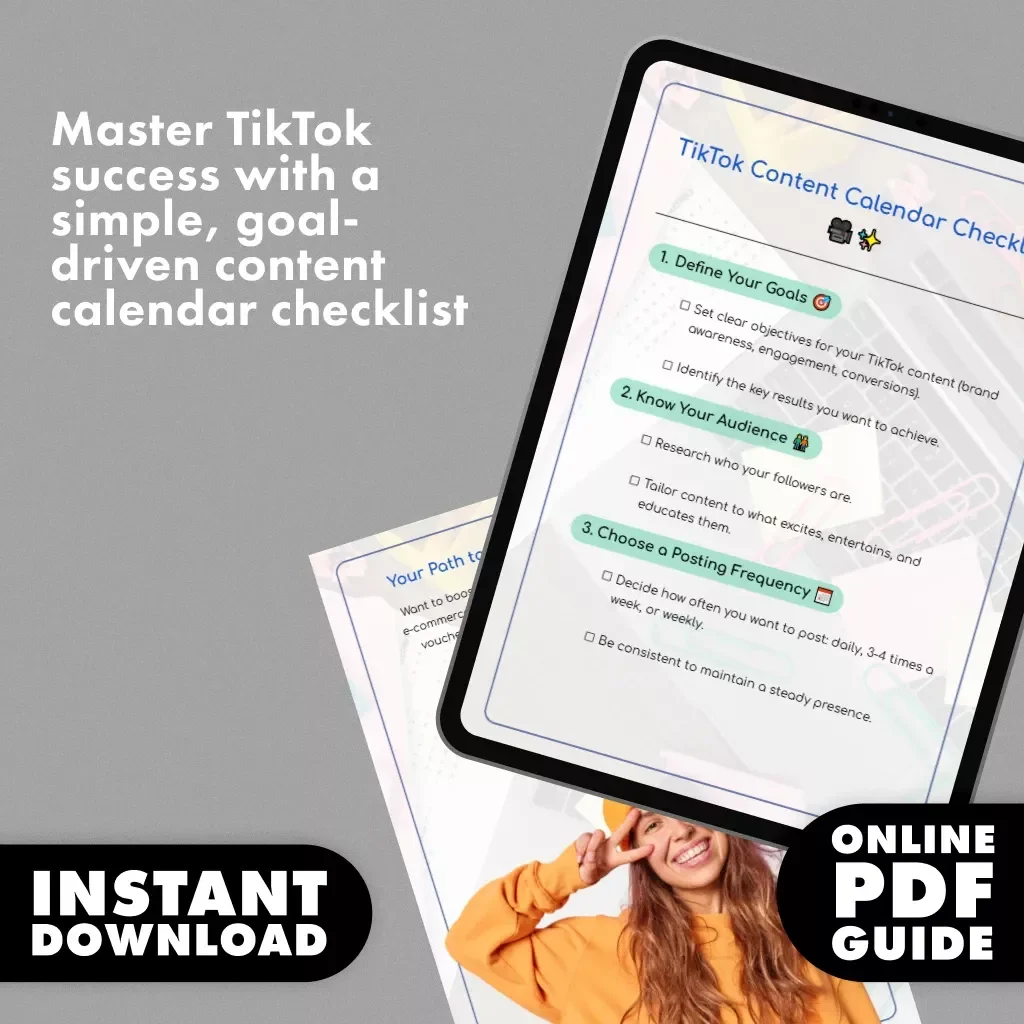 TikTok Content Calendar Checklist | Digital Download for Content Creators, Social Media Strategy Guide, eBook & Marketing Planner