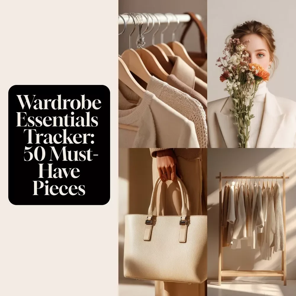 Wardrobe Essentials Tracker: 50 Must-Have Pieces | Digital Capsule Wardrobe Guide, Minimalist Closet Planner, Printable Fashion Checklist, eBook PDF Download