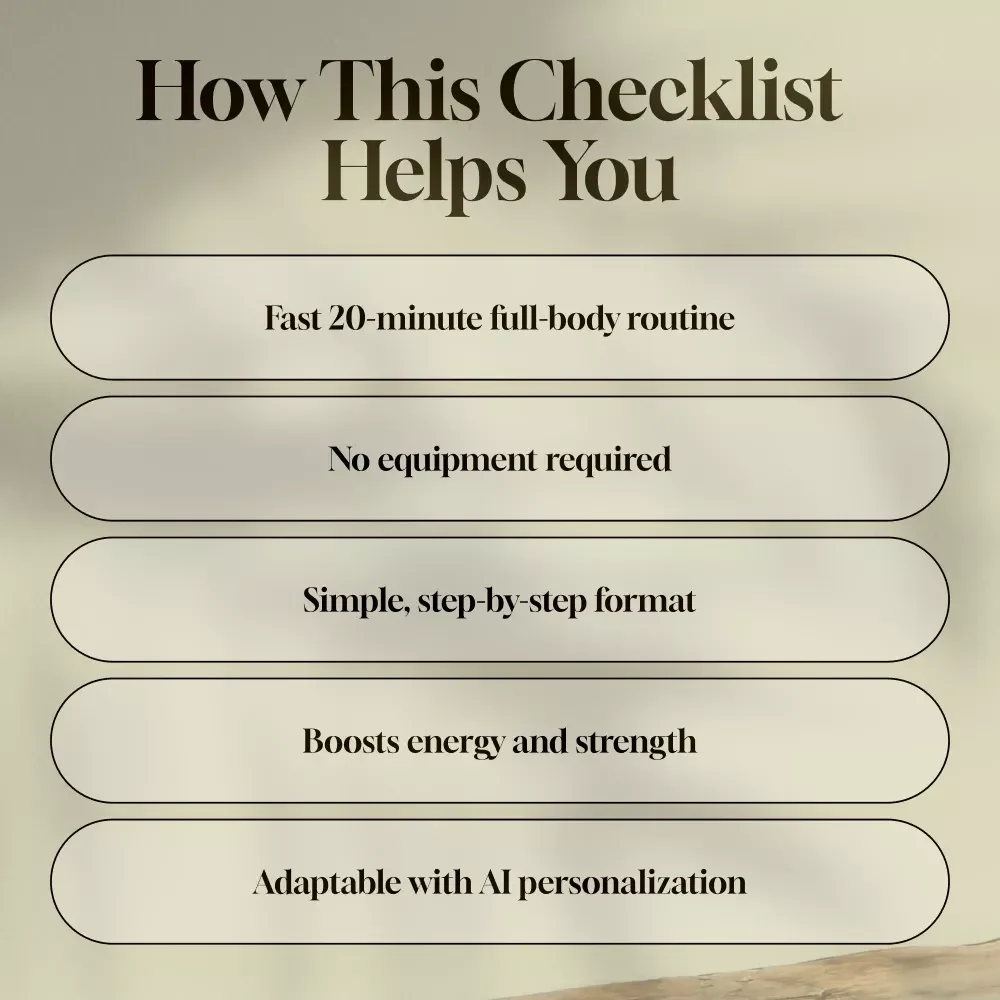 20-Minute Home Strength Plan (No Gear Checklist) | Digital Download Fitness Guide, At-Home Workout, Bodyweight Exercise Routine
