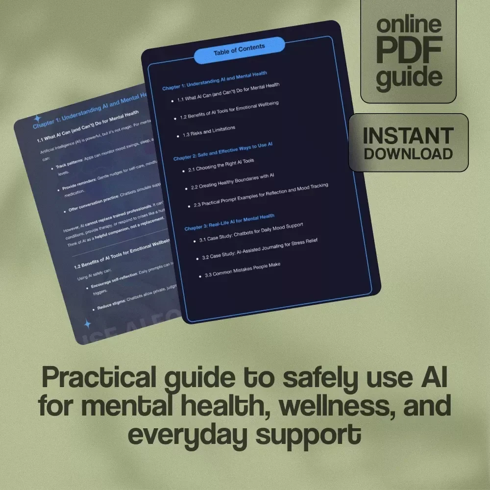How to Use AI for Mental Health Safely | Digital Download Guide for Emotional Wellbeing, Stress Relief & AI Wellness Tools