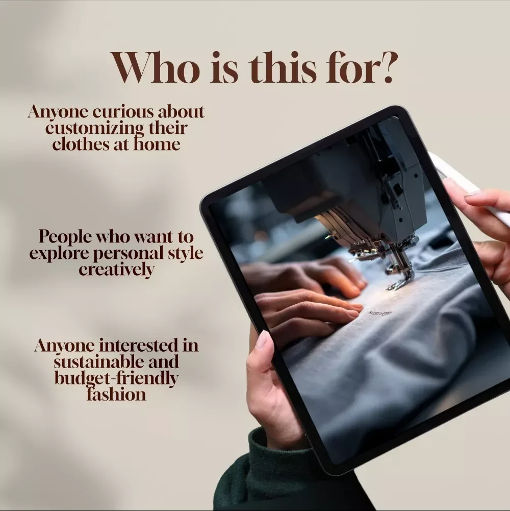 DIY Clothing Customization Workbook | Digital Guide for Beginners | eBook on Personal Style, Wardrobe Transformation, AI Design Prompts, and Sustainable Fashion