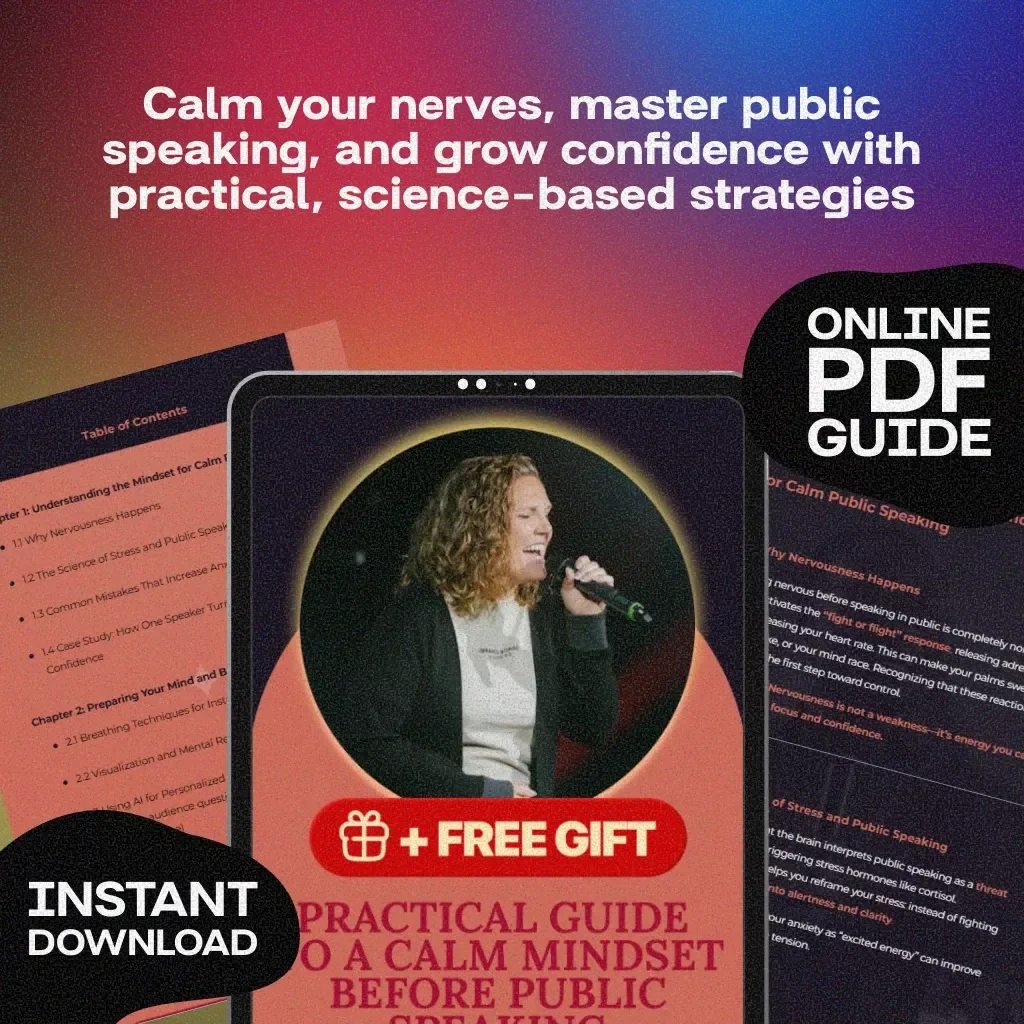 Practical Guide to a Calm Mindset Before Public Speaking | Public Speaking Anxiety Relief | Digital Download eBook, Guide & Checklist