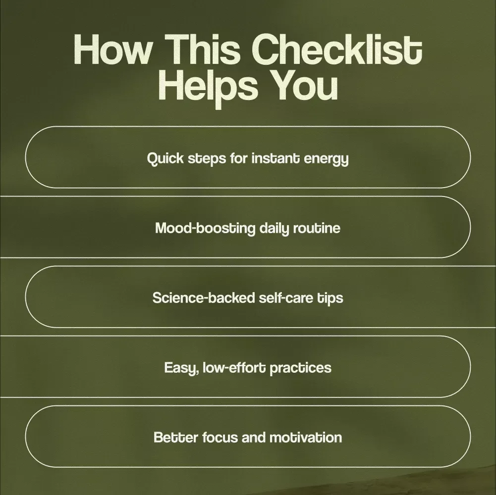 Mood-Boosting Morning Checklist for Low Energy Days | Printable Digital Download | Self-Care, Mental Health, Wellness, Morning Routine Guide, Productivity eBook