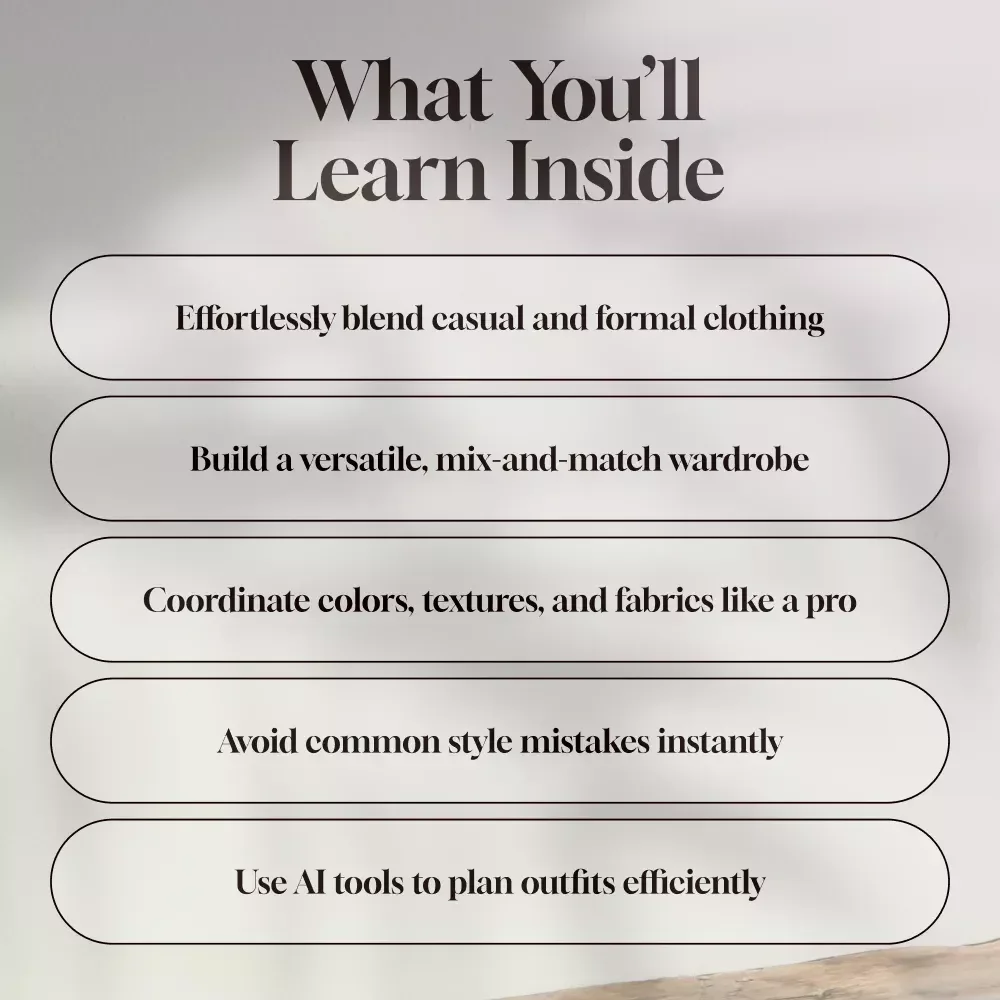 Mini Guide to Mixing Casual and Formal Pieces – Digital Style Guide for Effortless Day-to-Night Outfits, Wardrobe Planning, and AI-Powered Outfit Ideas