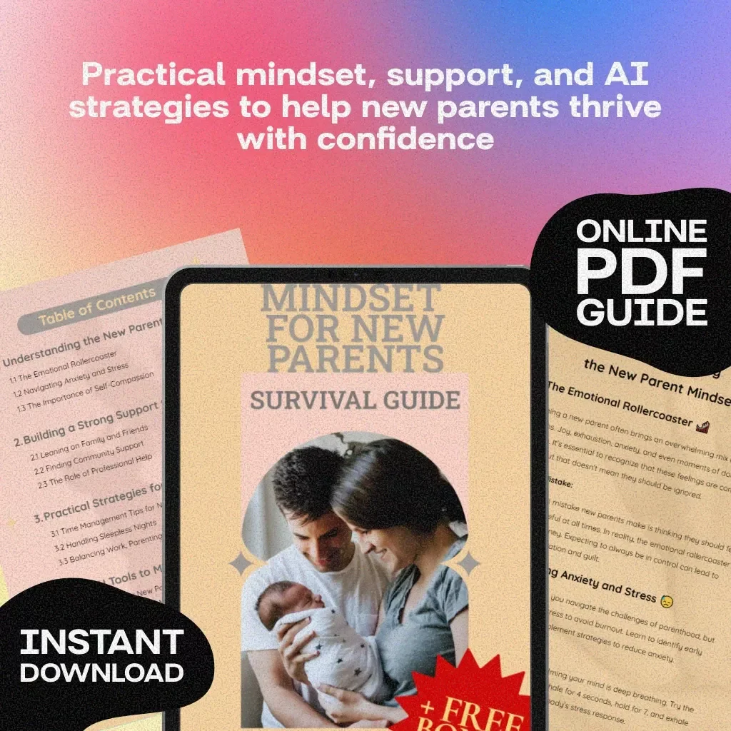 Mindset for New Parents Survival Guide | Digital Parenting Guide, eBook & Checklist for Stress Relief, Self-Care, AI Tools & Time Management
