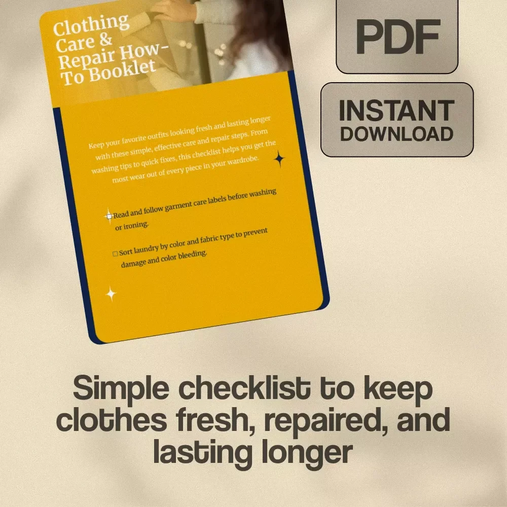 Clothing Care & Repair How-To Booklet | Digital Download Checklist for Garment Care, Wardrobe Repair, Laundry Tips & Sustainable Clothing Maintenance