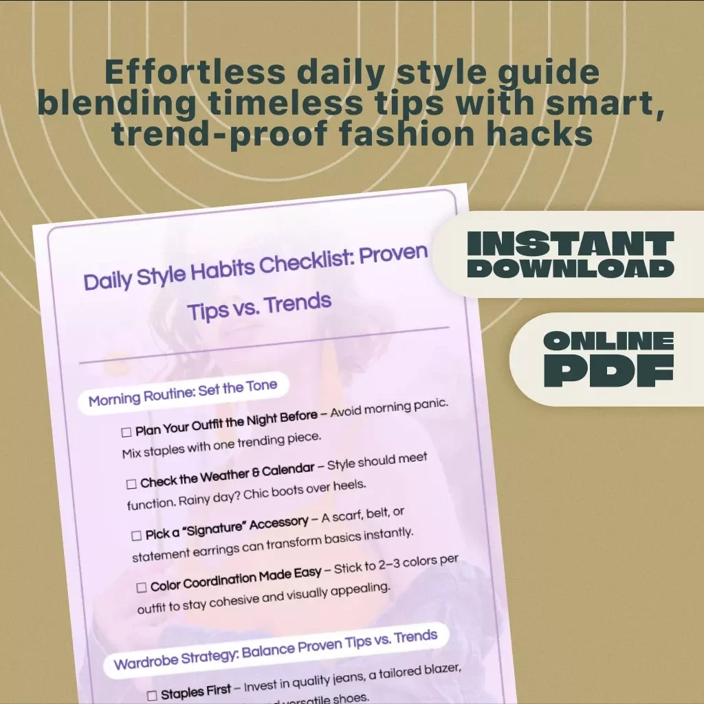 Daily Style Habits Checklist: Proven Tips vs Trends | Digital Download Fashion Guide, Outfit Planning eBook, Wardrobe Organization Checklist, Morning Routine & Style Hacks