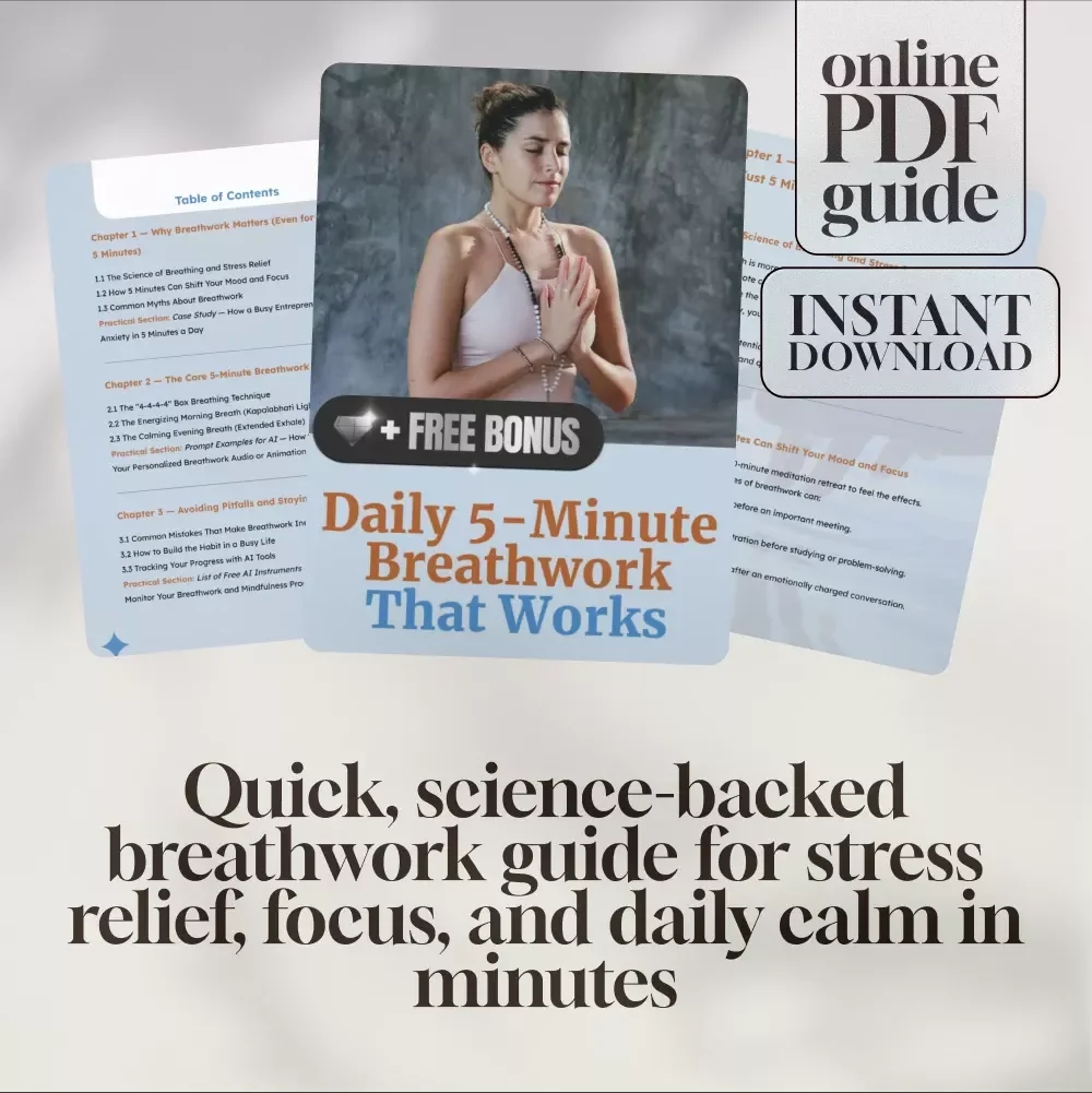Daily 5-Minute Breathwork That Works | Digital Guide for Stress Relief, Focus & Mindfulness | eBook, Checklist, Routine, AI Tools