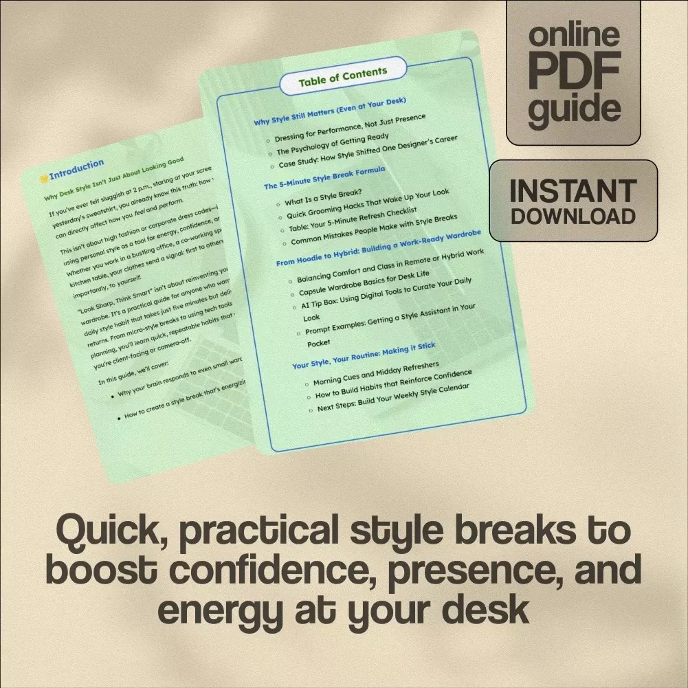 Desk-Worker Style Breaks: The 5-Minute Playbook | Digital Download Guide for Style, Grooming, Remote Work Wardrobe, and Confidence