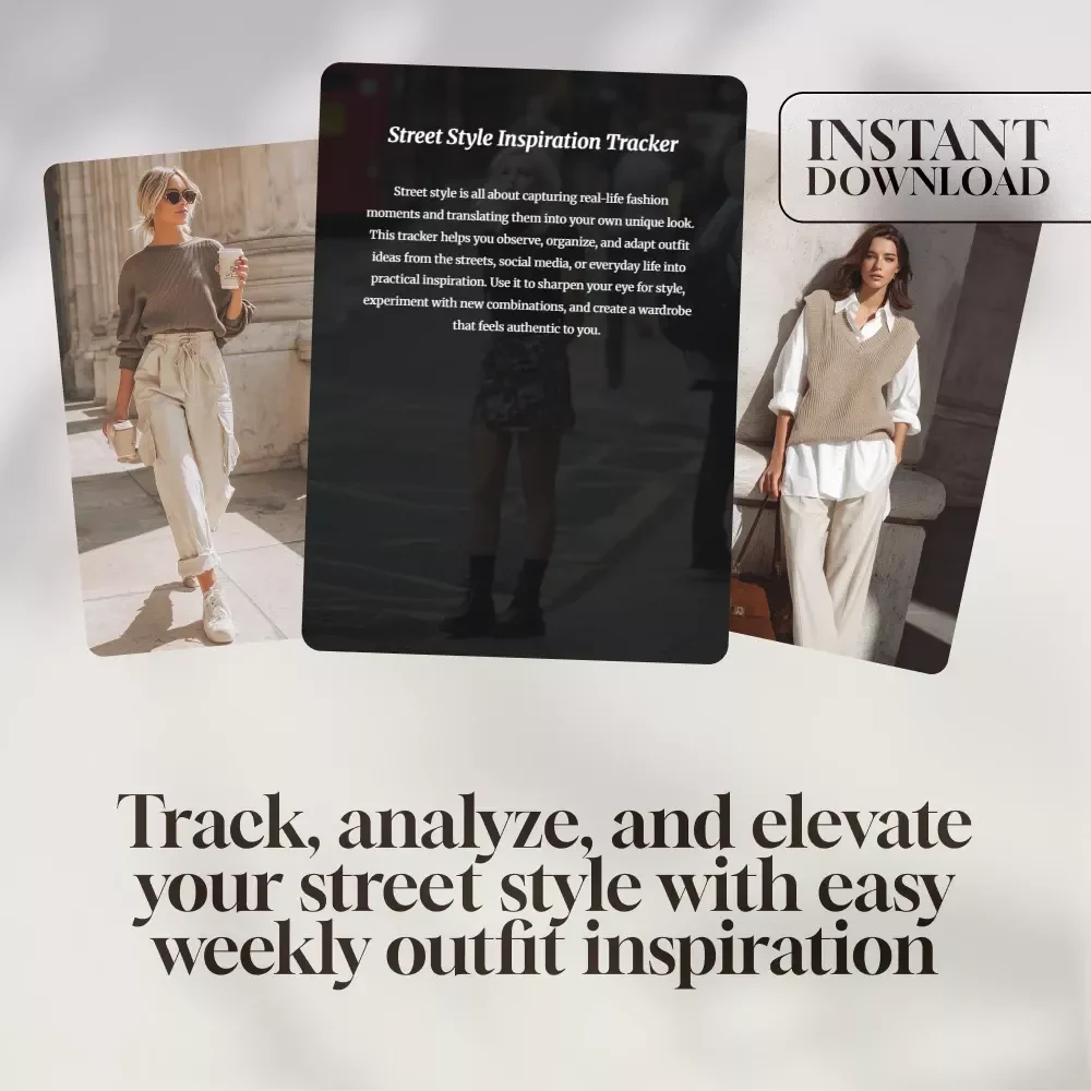 Street Style Inspiration Tracker | Printable Fashion Checklist for Outfits, Color Palettes, Trends & Wardrobe Ideas | Digital Download KEYWORDS