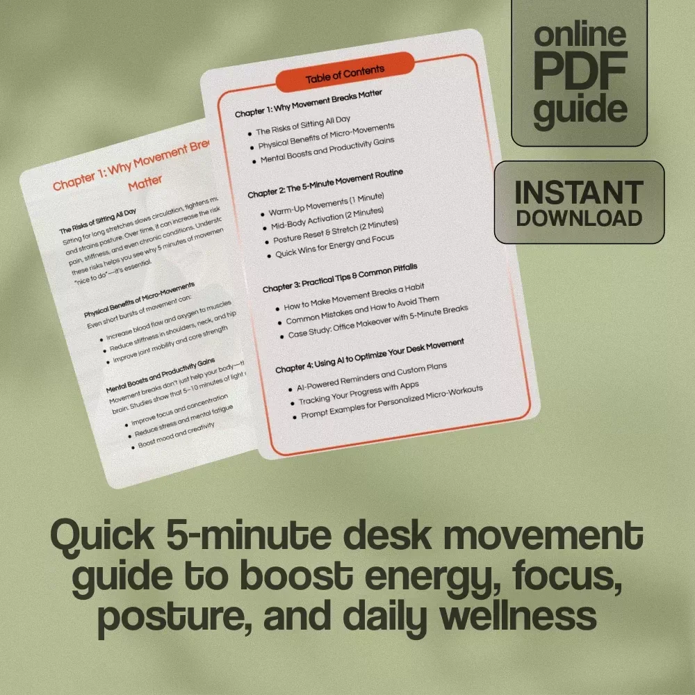 Desk-Worker Movement Breaks: The 5-Minute Playbook | Digital Guide for Office Workers, Printable eBook, Wellness Checklist, Productivity Boost