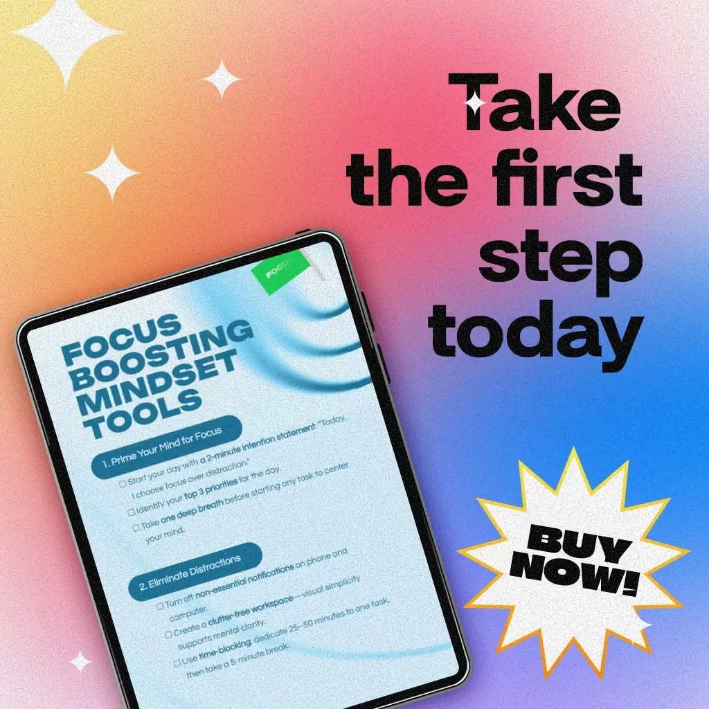 Focus Boosting Mindset Tools Checklist | Productivity, Time Management, Digital Download, eBook for Concentration & Motivation