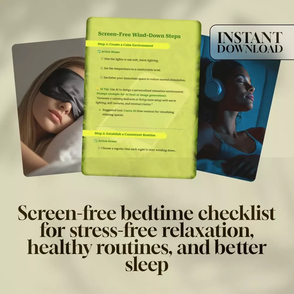 Screen-Free Wind-Down Steps Checklist | Digital Download Sleep Routine Guide | Evening Ritual eBook for Relaxation & Better Rest