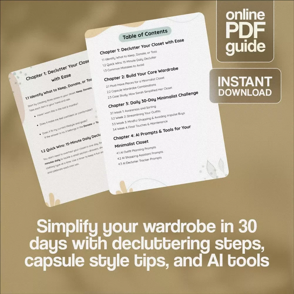 Minimalist Closet Challenge: 30 Days | Digital Guide | Capsule Wardrobe, Declutter Checklist & AI Outfit Planning