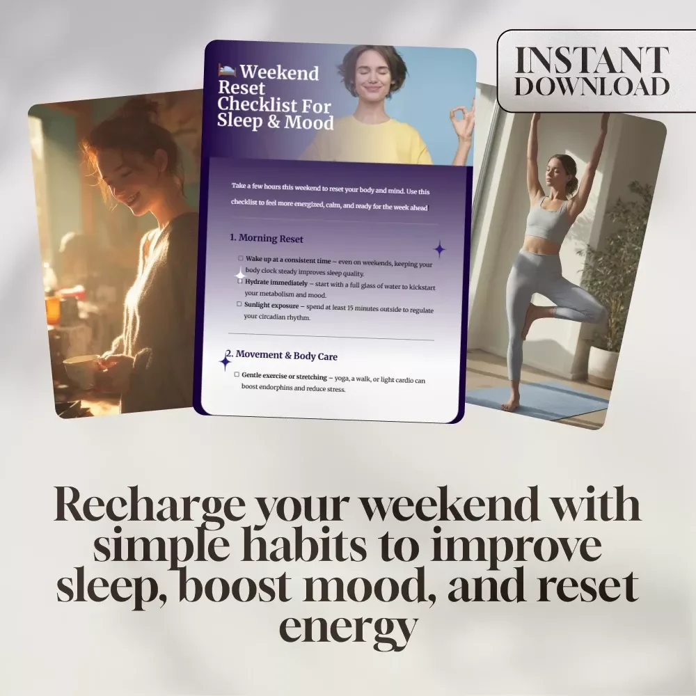 Weekend Reset Checklist for Sleep & Mood | Digital Download Self-Care Guide | Wellness, Mindfulness, Better Sleep & Mood Boost Routine | Printable PDF Checklist