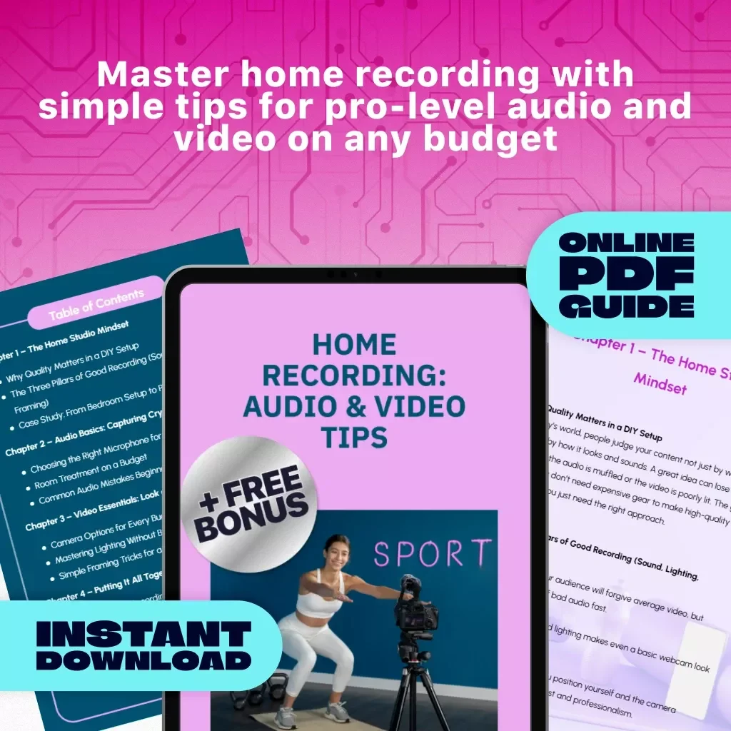Home Recording: Audio & Video Tips | Guide for Beginners | Digital Download eBook, DIY Studio Setup, Podcast & Video Recording Checklist