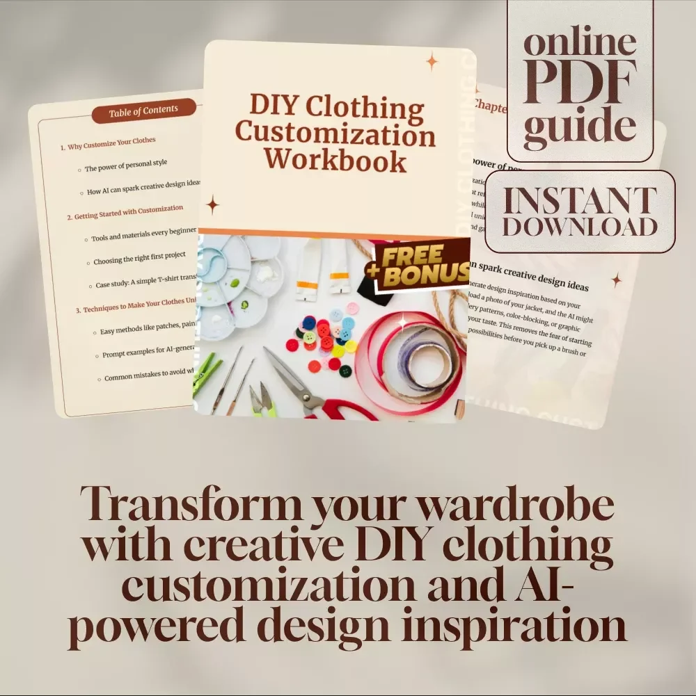 DIY Clothing Customization Workbook | Digital Guide for Beginners | eBook on Personal Style, Wardrobe Transformation, AI Design Prompts, and Sustainable Fashion