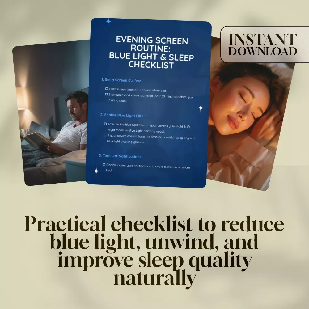 Evening Screen Routine: Blue Light & Sleep Checklist | Digital Download Sleep Hygiene Guide | Nighttime Screen Time Tips for Better Rest