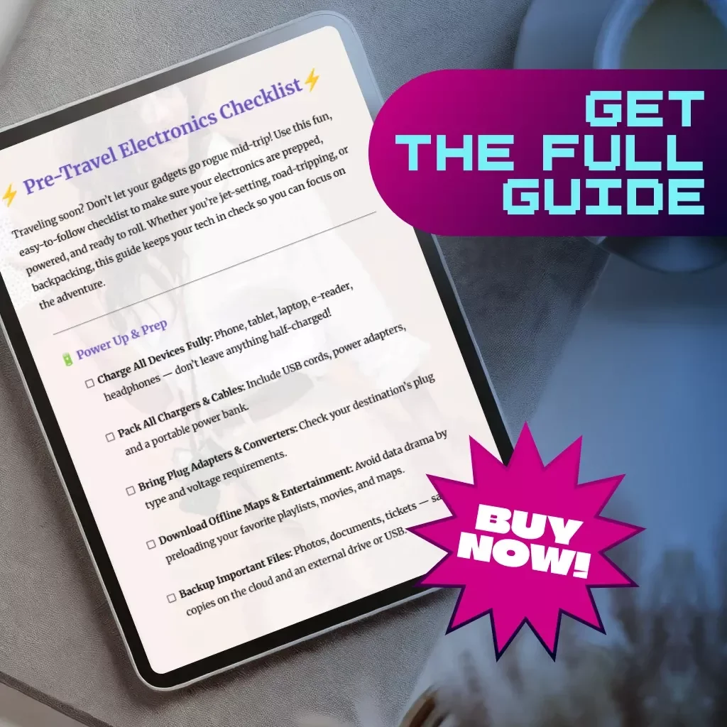 Pre-Travel Electronics Checklist | Digital Download Packing Guide for Travelers, eBook, Printable Travel Tech Organizer, Vacation Preparation List