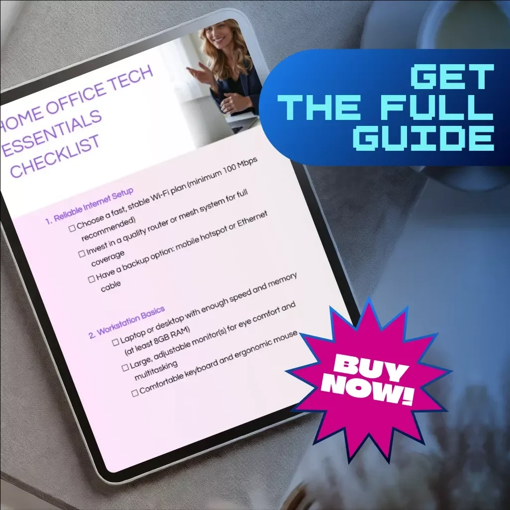 Home Office Tech Essentials Checklist | Digital Download Productivity Guide, Remote Work eBook, Work From Home Organization & Efficiency Tools