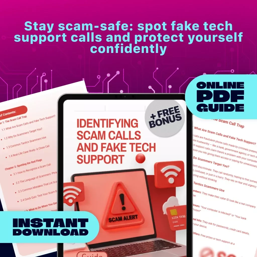 Identifying Scam Calls and Fake Tech Support | Digital Guide | How to Spot, Avoid, and Report Scams | Online Safety eBook | Instant Download KEYWORDS