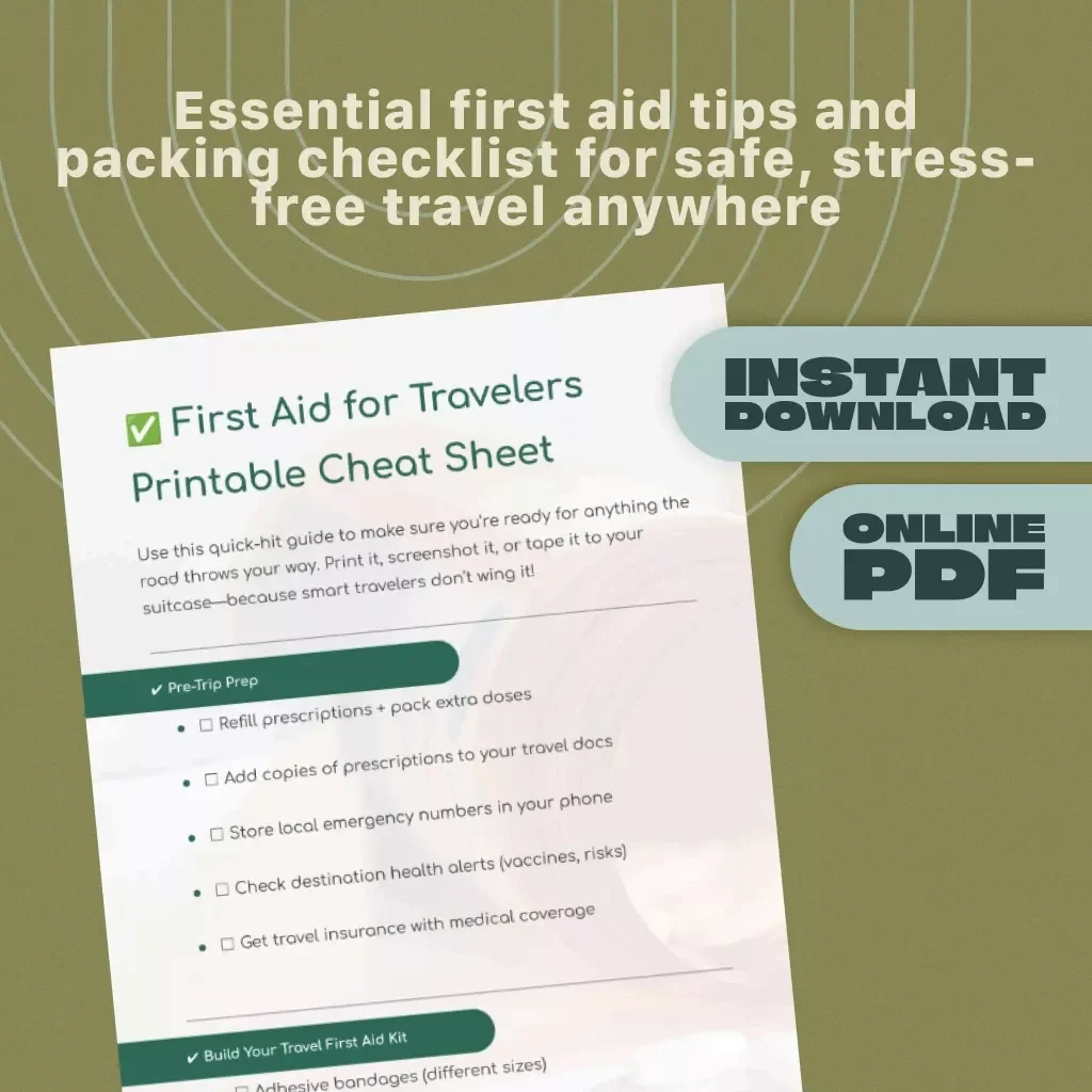 First Aid for Travelers Printable Cheat Sheet | Travel First Aid Kit Checklist | Emergency Medical Tips for Vacation & Abroad | Digital Download PDF