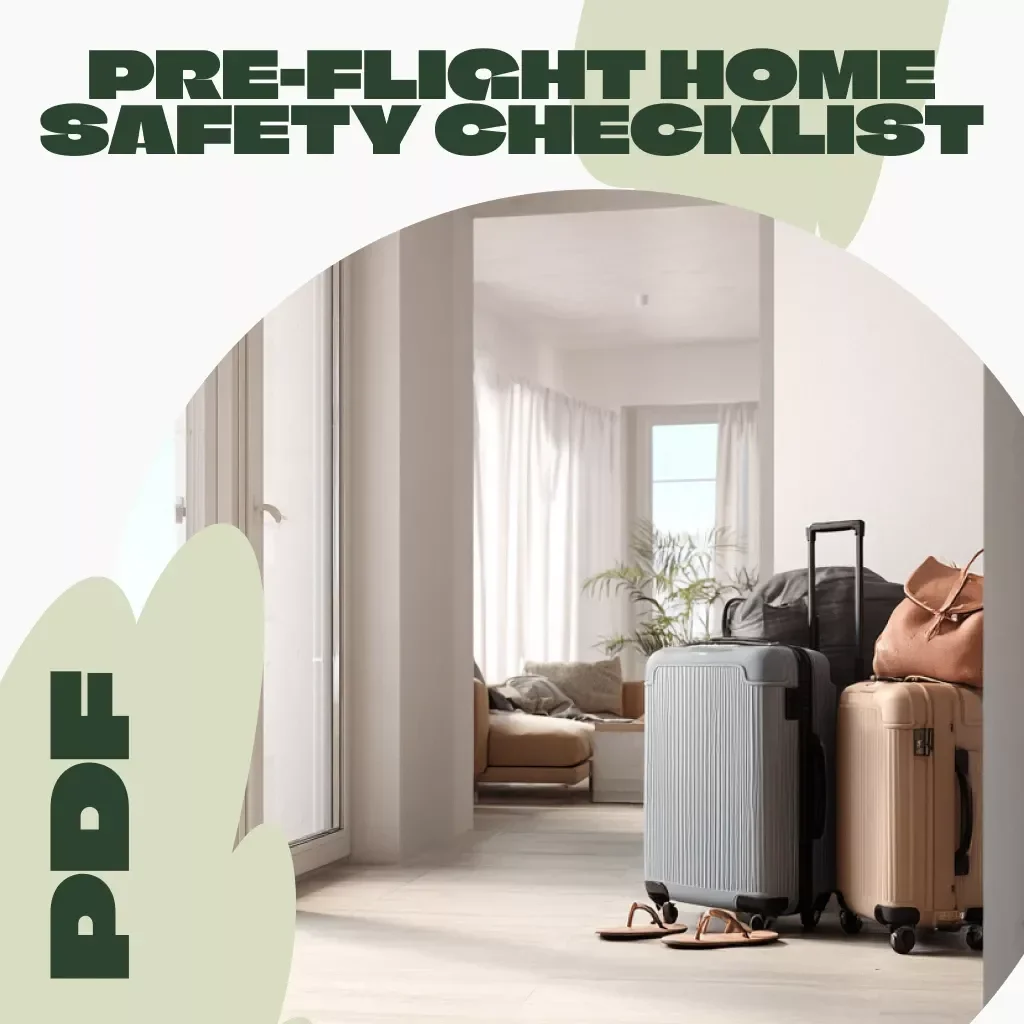 Pre-Flight Home Safety Checklist | Travel Safety Printable | Digital Download eBook Guide for Travelers, Vacation Prep, and Home Security | KEYWORDS