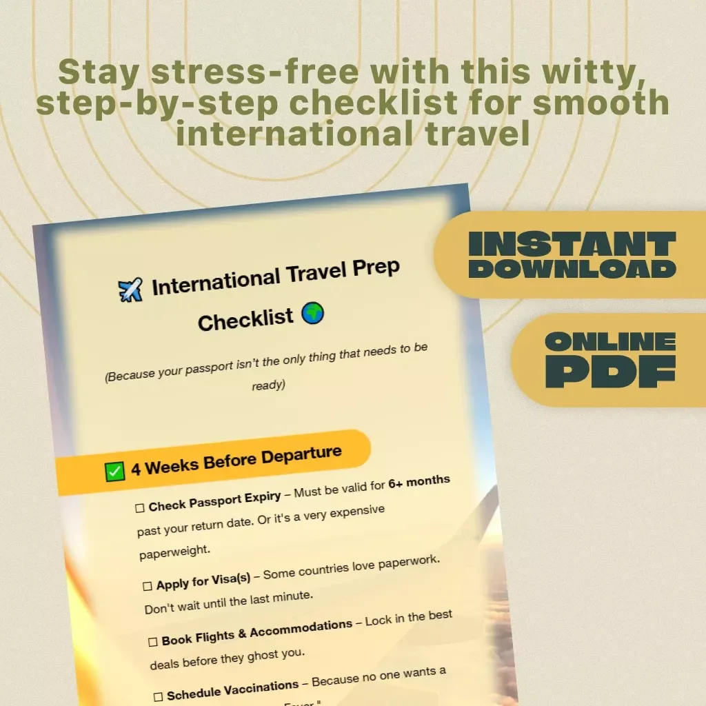 International Travel Prep Checklist | Printable PDF Packing Guide & Trip Planning Organizer for Stress-Free International Adventures | Digital Download