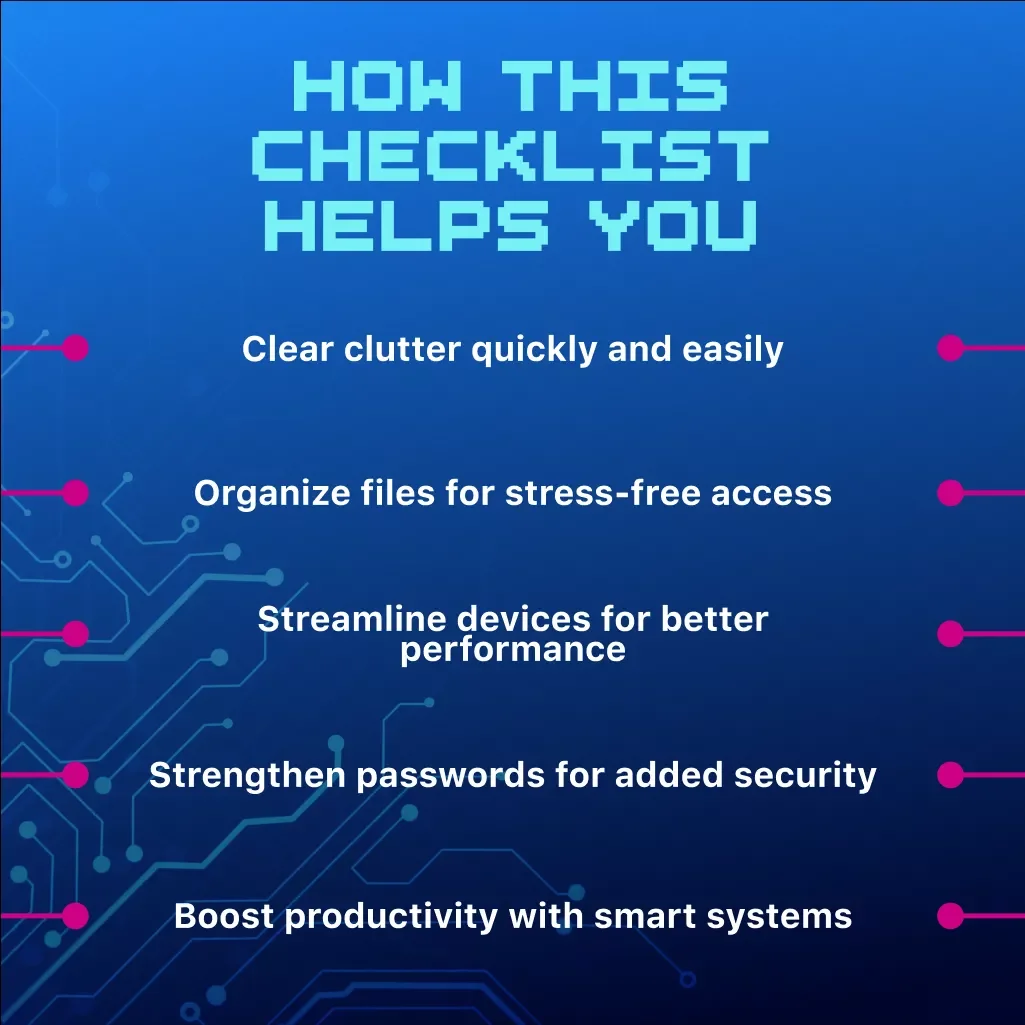 Tech Declutter & Organization Checklist | Digital Download | Productivity eBook for Organizing Devices, Files & Passwords