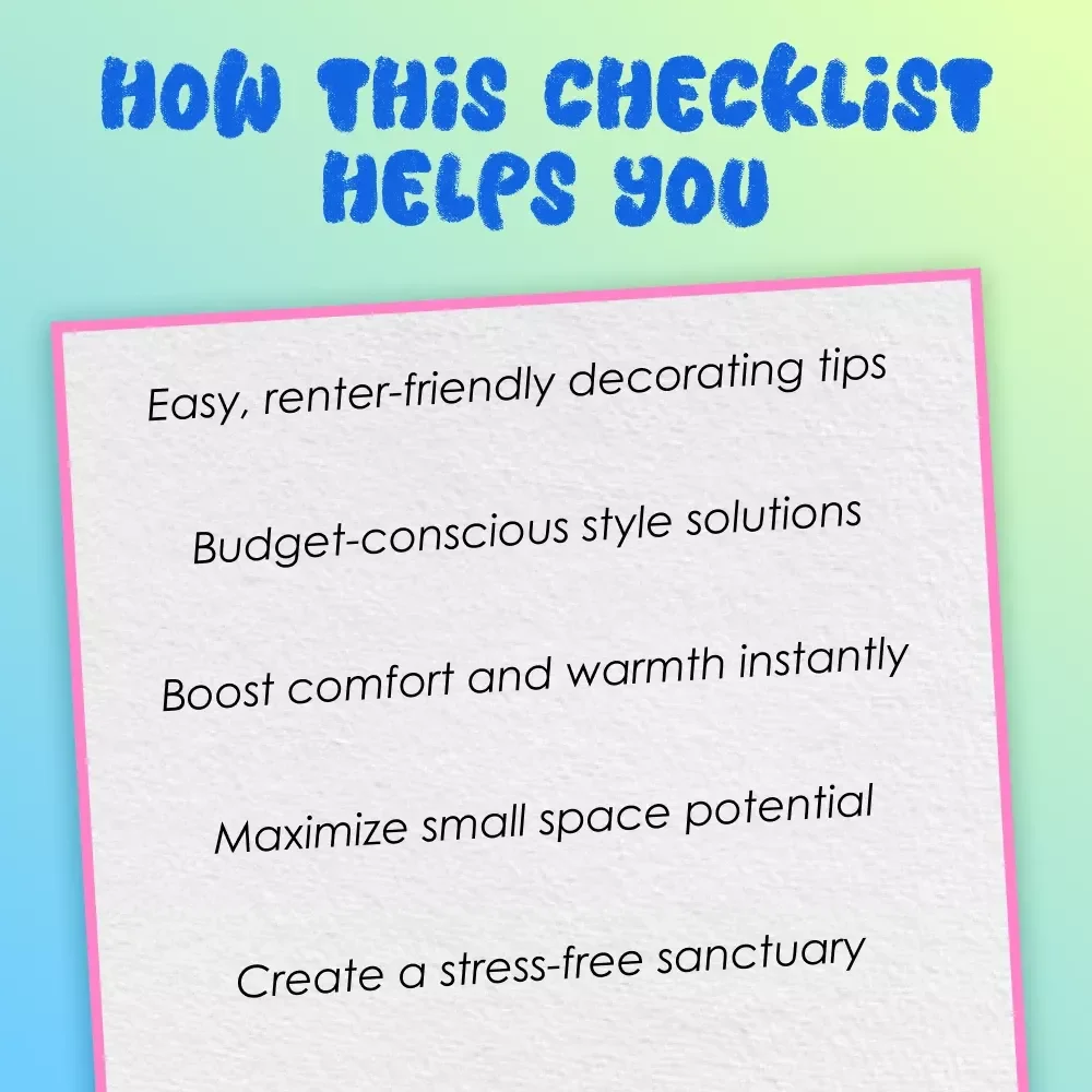 Making Rental Spaces Feel Like Home – Printable Digital Checklist for Apartment, House, and Condo Renters | Home Styling, Cozy Decor, and Temporary Design Solutions