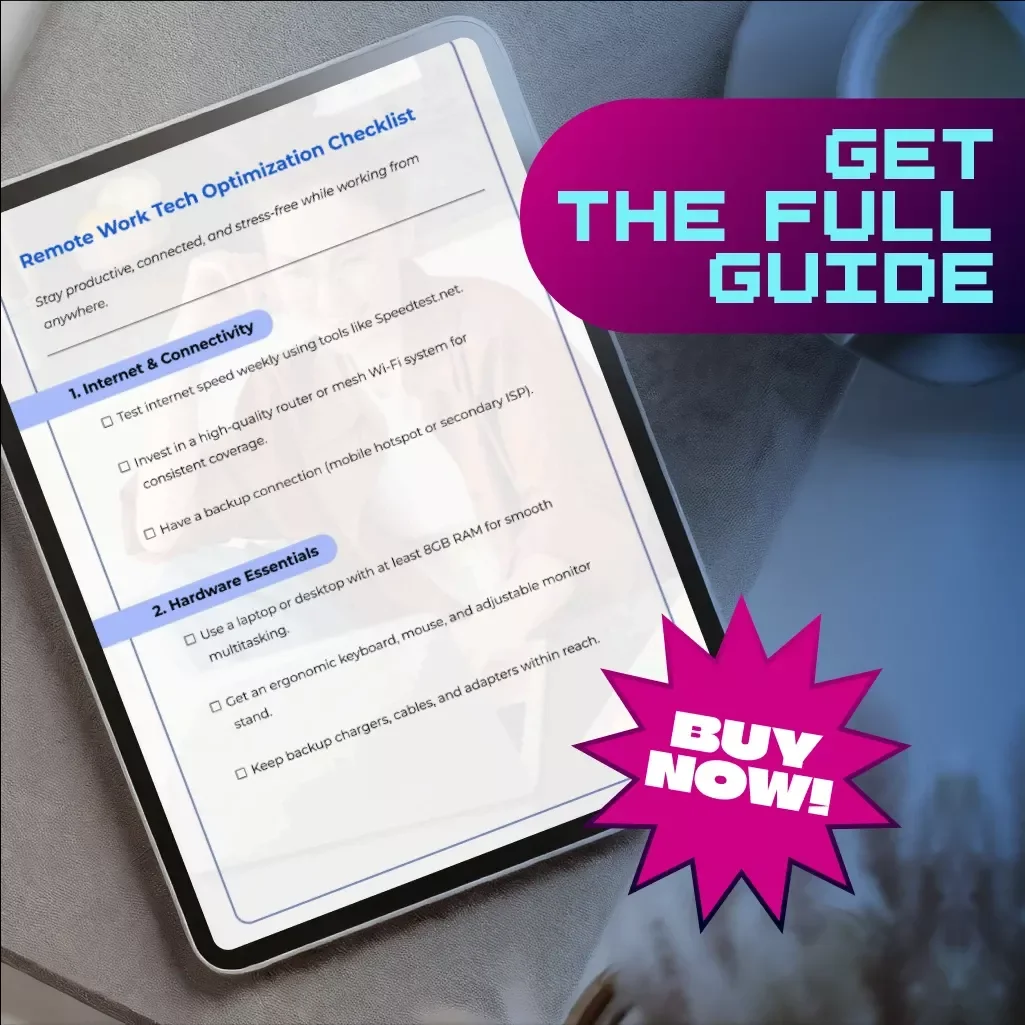Remote Work Tech Optimization Checklist | Work From Home Productivity | Digital Download eBook Guide for Remote Workers