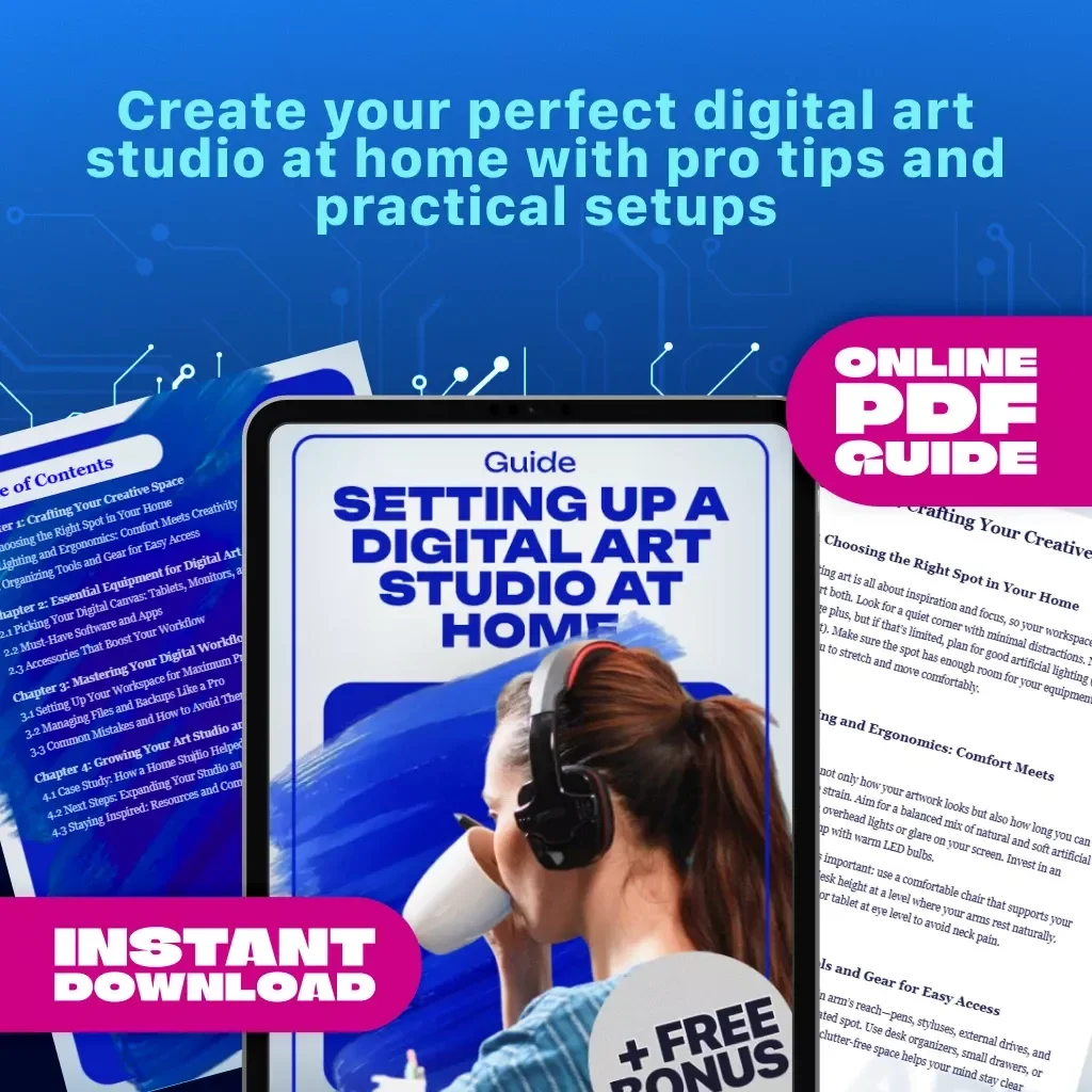 Setting Up a Digital Art Studio at Home | Digital Guide for Artists, eBook, Creative Workspace Checklist | KEYWORDS