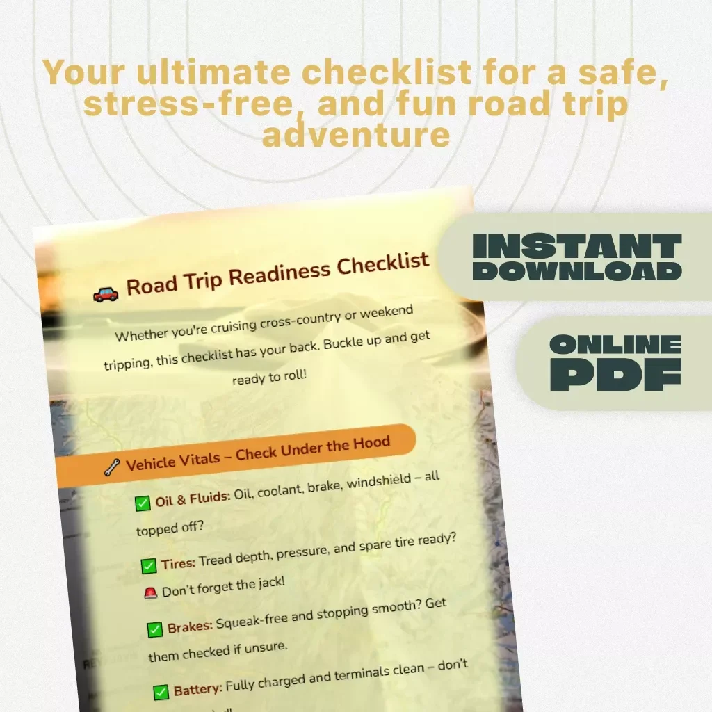 Road Trip Readiness Checklist – Printable Travel Planner, Car Maintenance Guide, Vacation Packing List, Emergency Essentials, Digital Download
