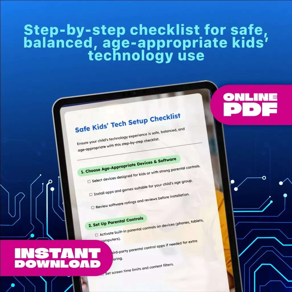 Safe Kids’ Tech Setup Checklist | Digital Download eBook for Parents | Child Internet Safety, Screen Time Rules & Parental Control Guide