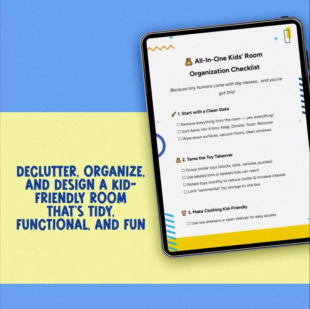 All-In-One Kids’ Room Organization Checklist | Printable Decluttering Guide for Toys, Clothes, Books & Storage Ideas | Digital Download