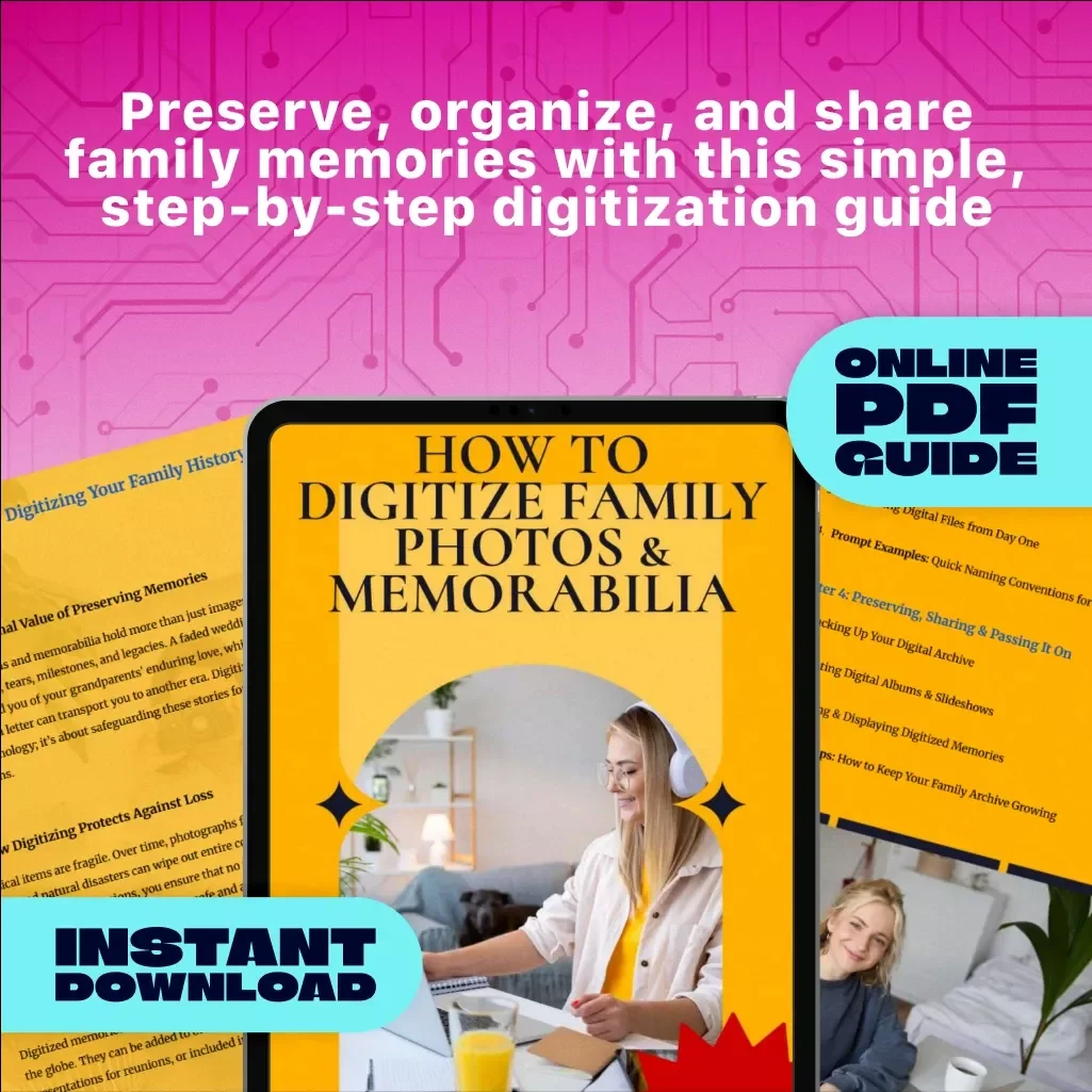 How to Digitize Family Photos & Memorabilia | Digital Download Guide for Preserving Memories, Scanning Old Photos, Organizing Archives & Sharing Family History