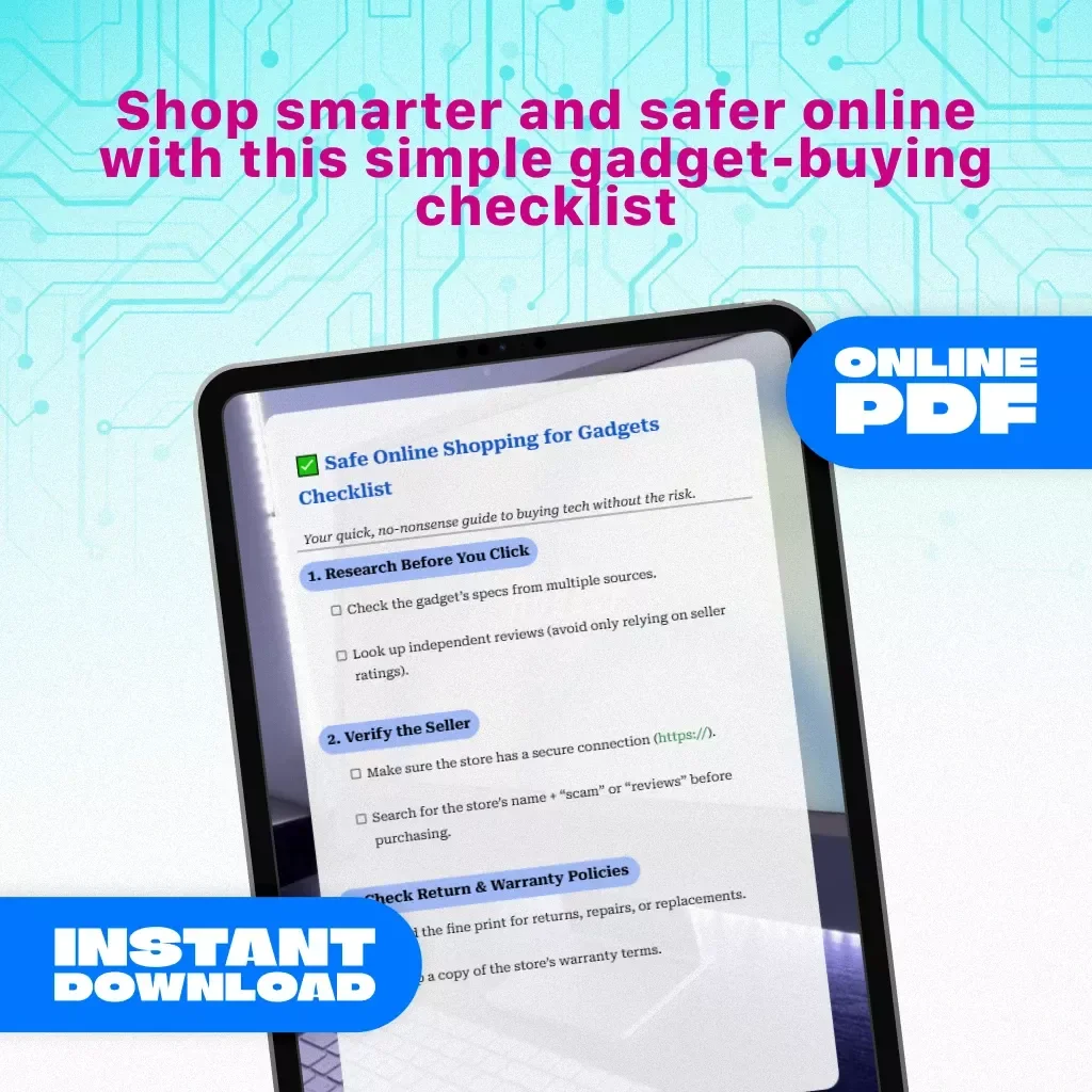 Safe Online Shopping for Gadgets Checklist | Digital Download | Secure Shopping Guide, eBook & Printable KEYWORDS