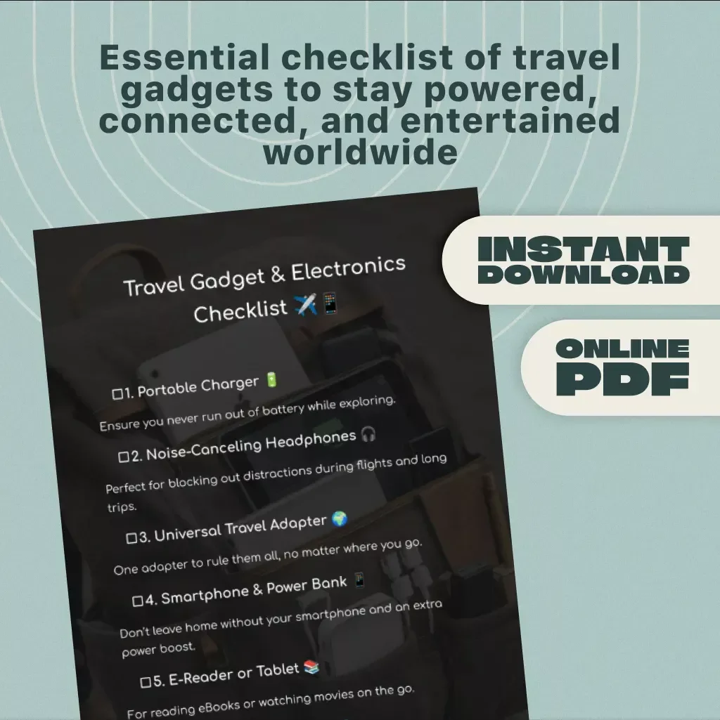 Travel Gadget & Electronics Checklist | Essential Digital Packing List for Travelers, Flyers, and Adventure Seekers | Printable & Downloadable Travel Guide