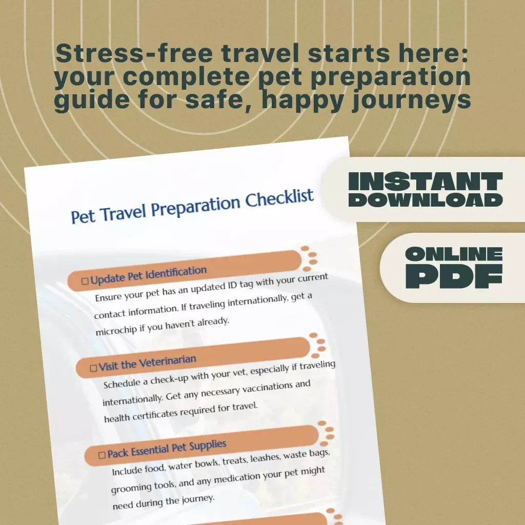 Pet Travel Preparation Checklist | Printable Pet Travel Planner | Pet Travel Guide & Pet Supplies Checklist for Dogs & Cats | Digital Download