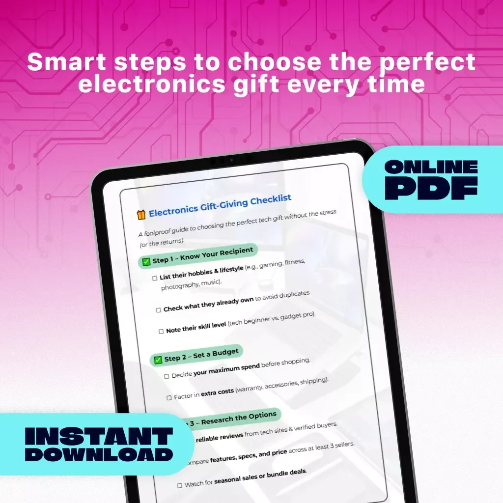 Electronics Gift-Giving Checklist | Digital Download eBook Guide for Choosing Tech Presents | Printable Holiday & Birthday Gift Planner for Gadget Lovers (Instant Download)
