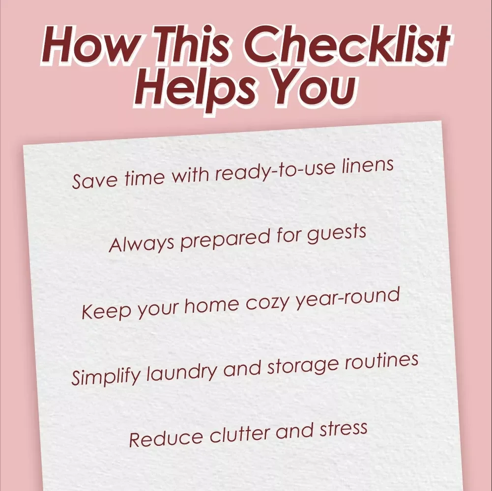 Linen Closet Master List Checklist | Printable Digital Download for Home Organization, Fluffy Towels, Cozy Bedding, Bath Essentials & Seasonal Linens