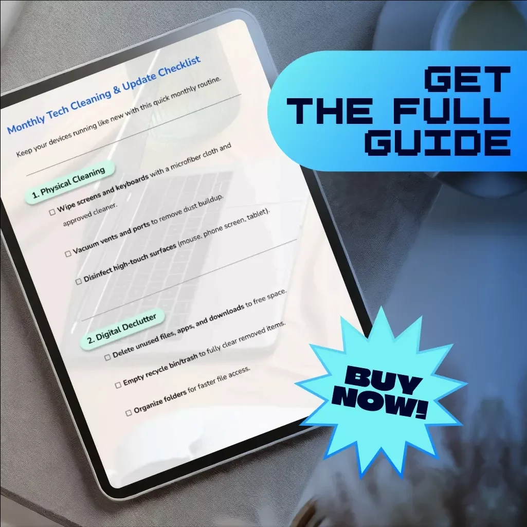 Monthly Tech Cleaning & Update Checklist | Digital Download | Device Maintenance, Security & Organization Guide