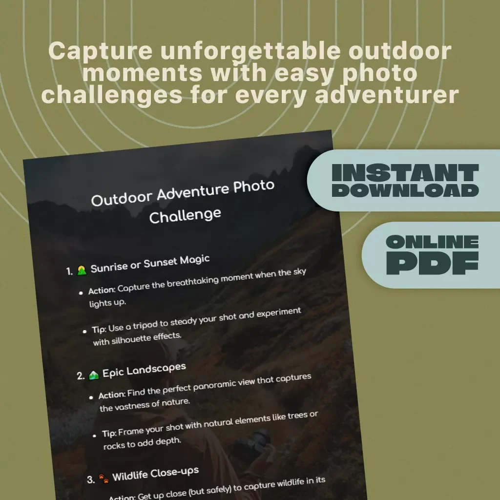 Outdoor Adventure Photo Challenge | Photography Checklist | Digital Download Guide for Nature, Landscape & Wildlife Photography | eBook & Printable PDF