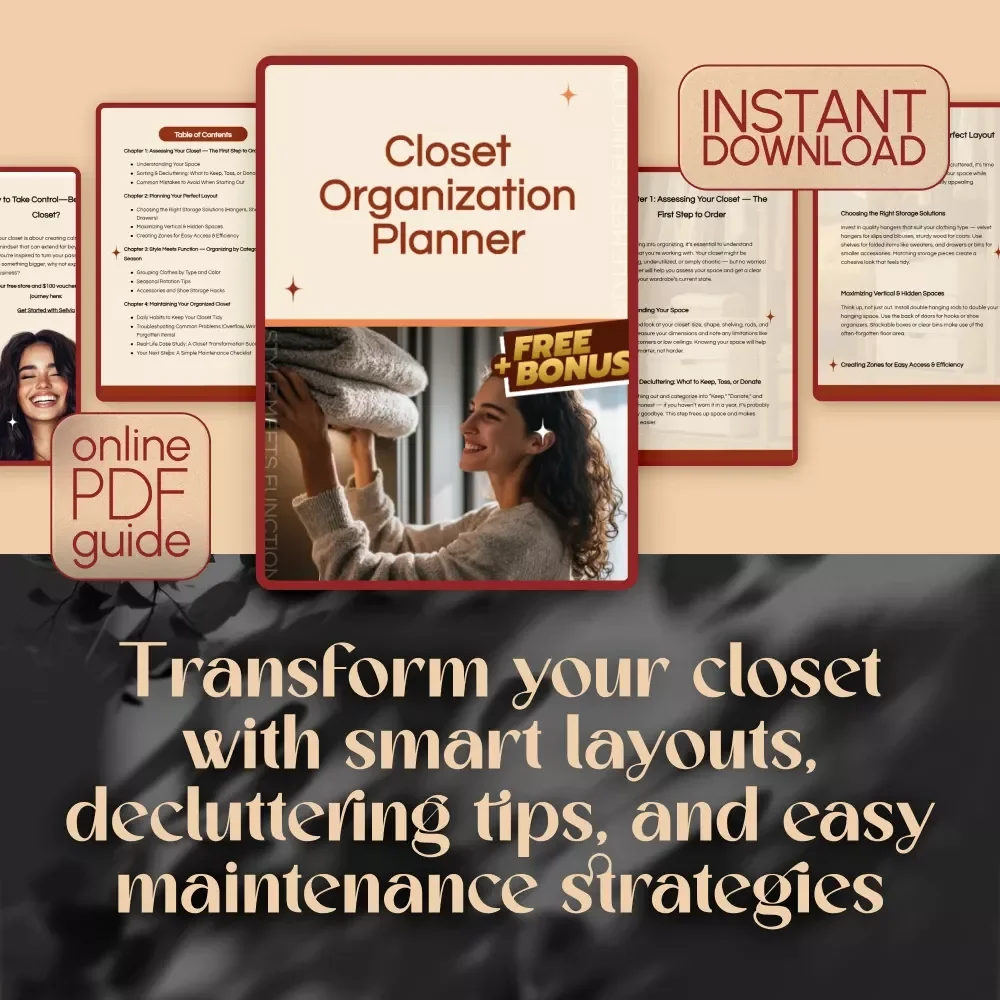 Closet Organization Planner | Printable Decluttering Guide, eBook & Checklist for Wardrobe Makeover, Storage Solutions & Space-Saving Tips
