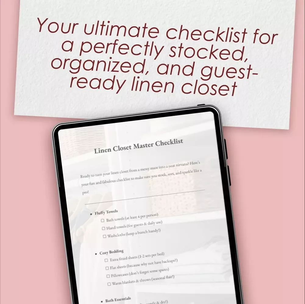 Linen Closet Master List Checklist | Printable Digital Download for Home Organization, Fluffy Towels, Cozy Bedding, Bath Essentials & Seasonal Linens