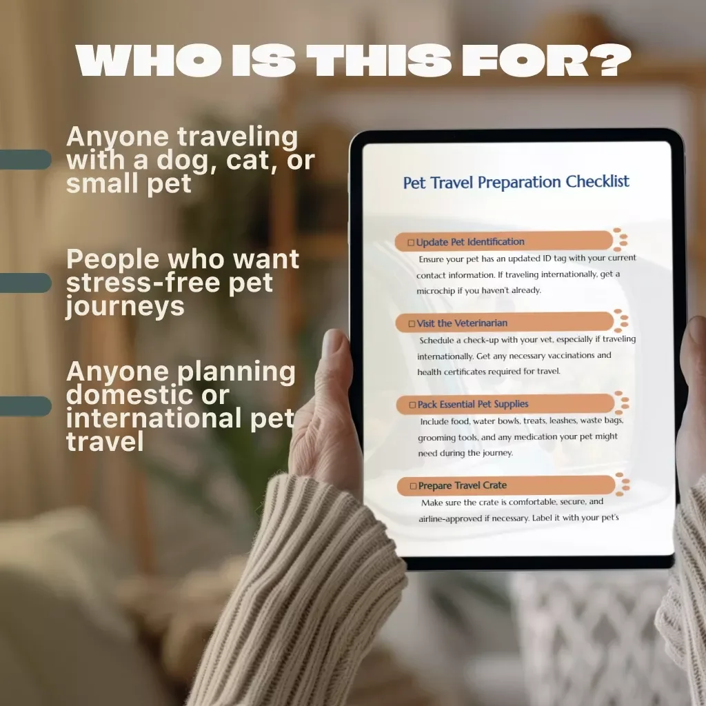 Pet Travel Preparation Checklist | Printable Pet Travel Planner | Pet Travel Guide & Pet Supplies Checklist for Dogs & Cats | Digital Download