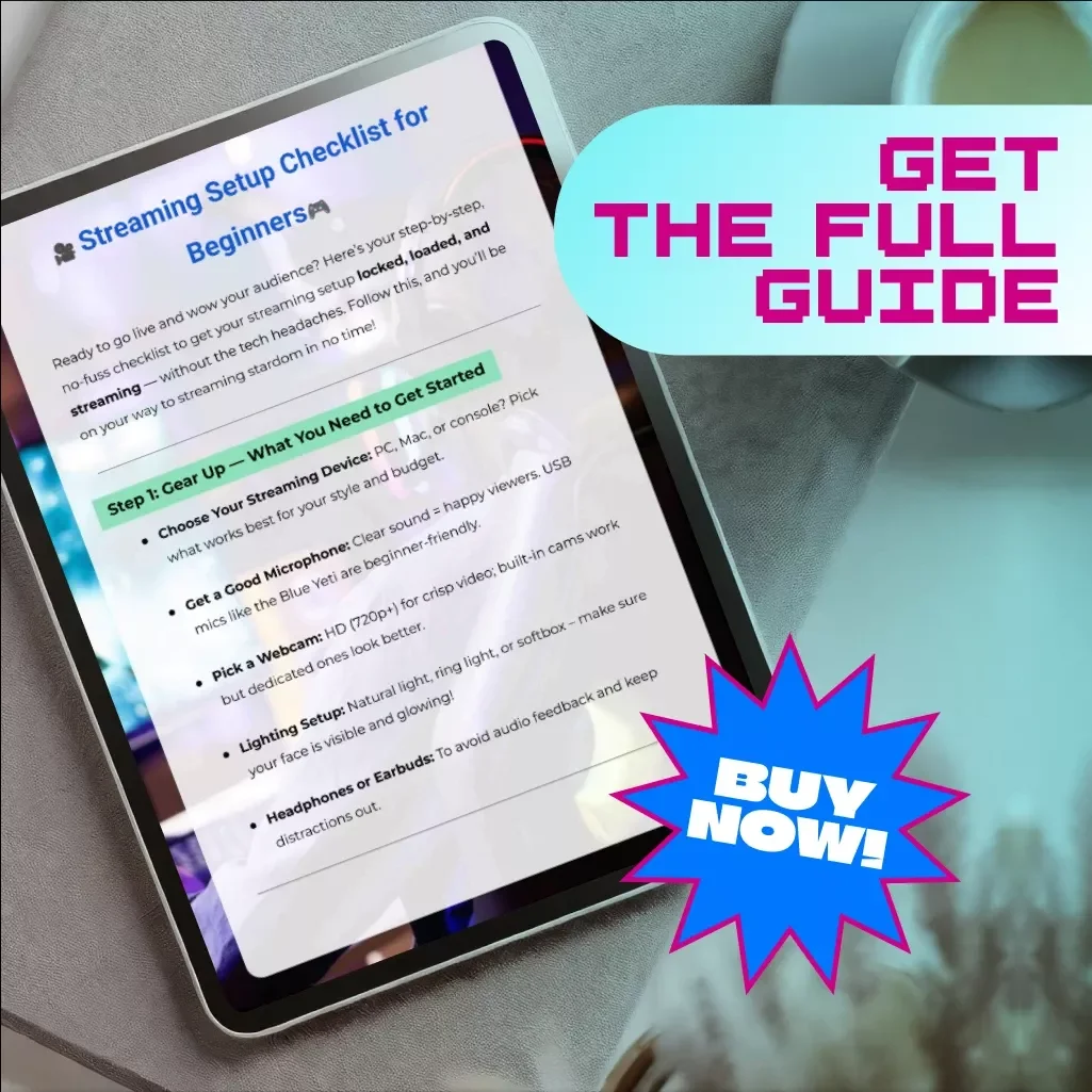 Streaming Setup Checklist for Beginners | Live Streaming Guide | eBook PDF Digital Download for Twitch, YouTube & Facebook Gaming