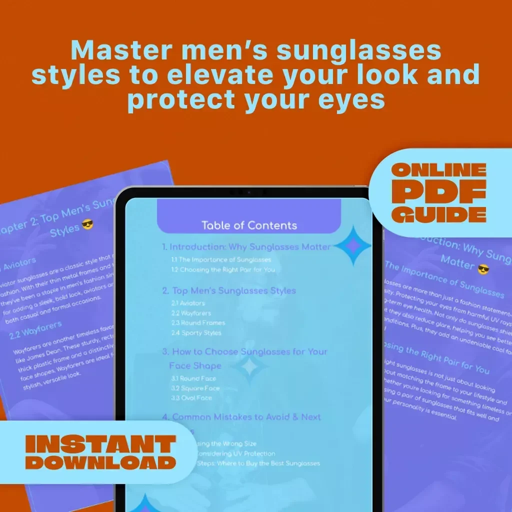 The Ultimate Guide to Men's Sunglasses Styles | Digital Download eBook for Aviators, Wayfarers, Round & Sporty Frames, Face Shape Tips & Buying Advice